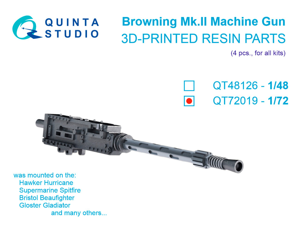 Quinta Studio QT72019 1:72 Browning Mk.II Machine gun, 4 pcs