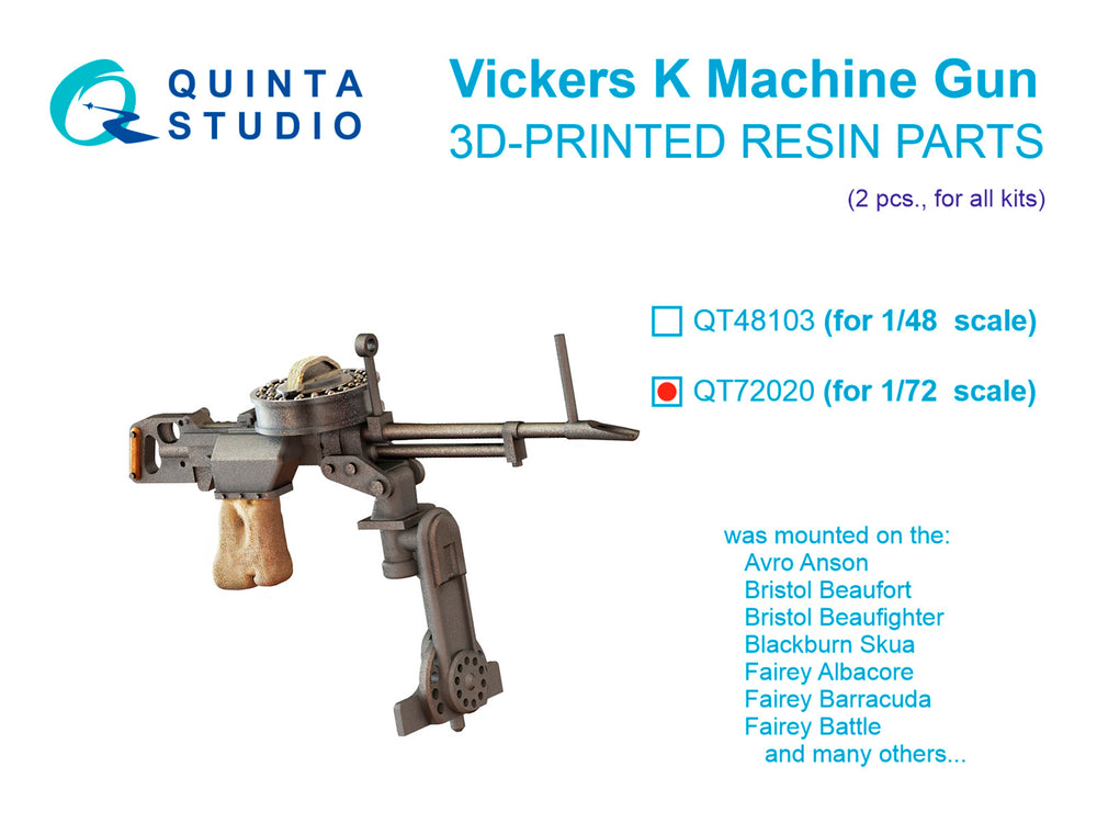 Quinta Studio QT72020 1:72 Vickers K Machine gun, 2 pcs