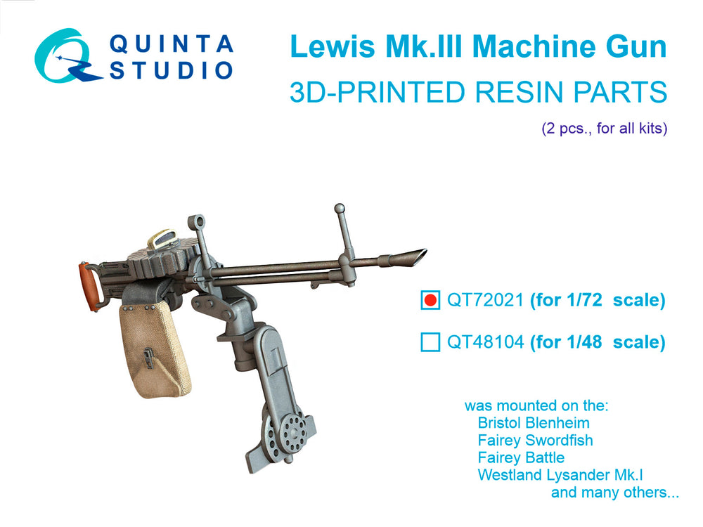 Quinta Studio QT72021 1:72 Lewis Mk.III Machine gun, 2 pcs