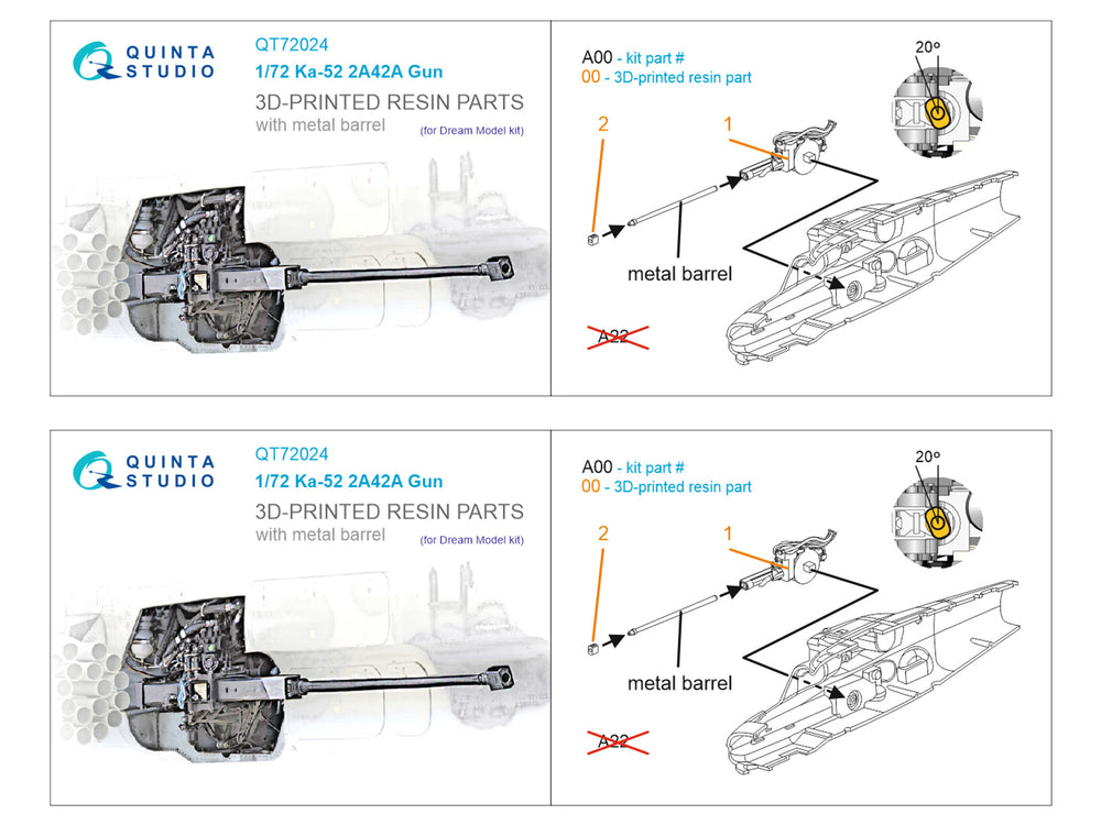 Quinta Studio QT72024 1:72 Kamov Ka-52 2A42 gun with metal barrel