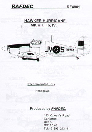 Rafdec RAF4801 1:48 Hawker Hurricanes