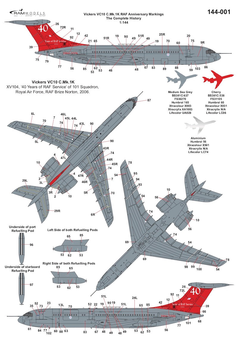 Ram Models RAMM14401 1:144 Vickers VC10C/VC-1C.MK.1K RAF Special Schemes XV104