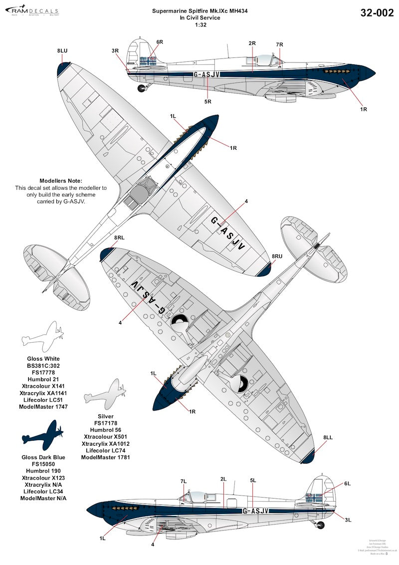 Ram Models RAMM32002 1:32 Spitfire Mk.IX MH434 Civil Scheme