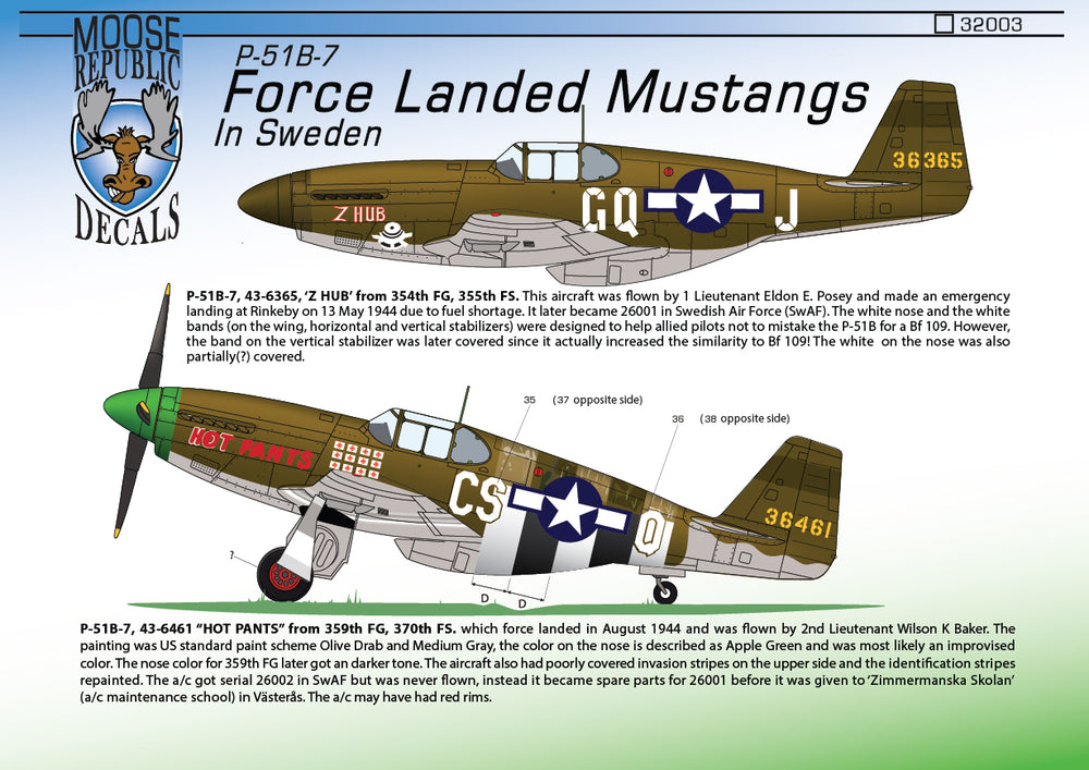 Moose Republic Decals RBDS32003 1:32 Crash landed in Sweden