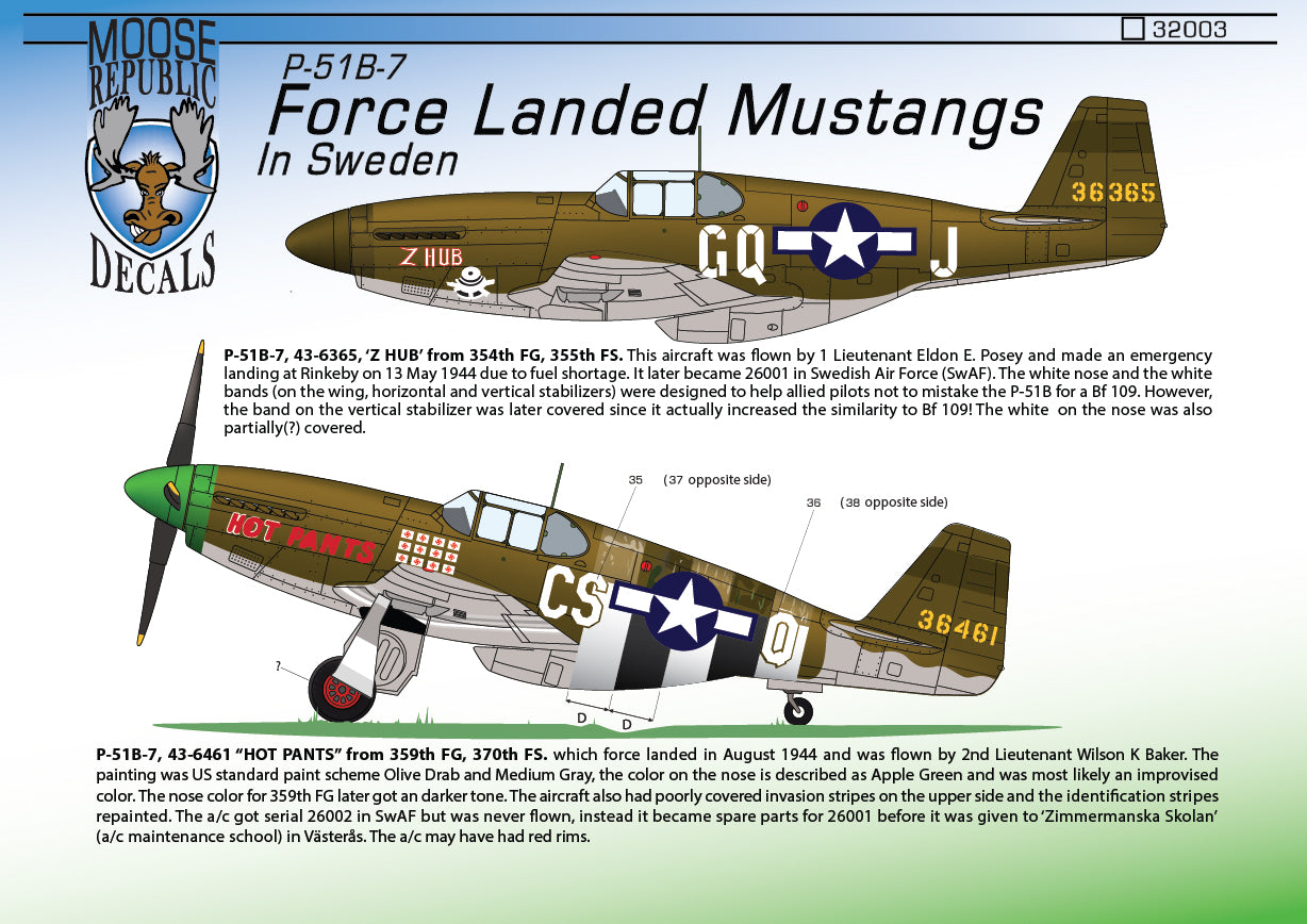Moose Republic Decals RBDS32003 1:32 Crash landed in Sweden