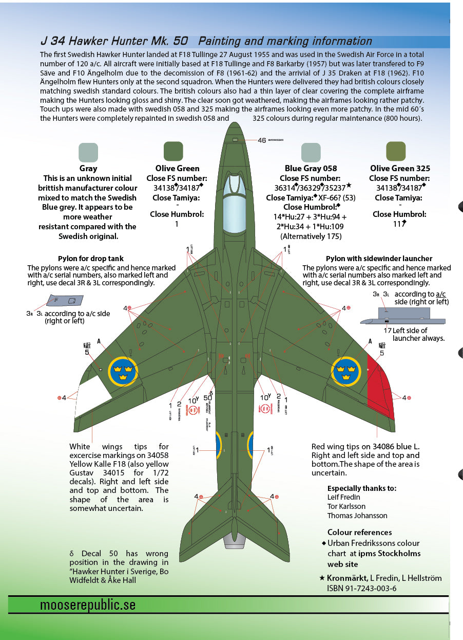 Moose Republic Decals RBDS32006 1:32 J 34 Hawker Hunter