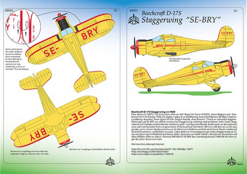 Moose Republic Decals RBDS48001 1:48 Beech 17 Staggerwing SE-BRY [UC-43 D17S]