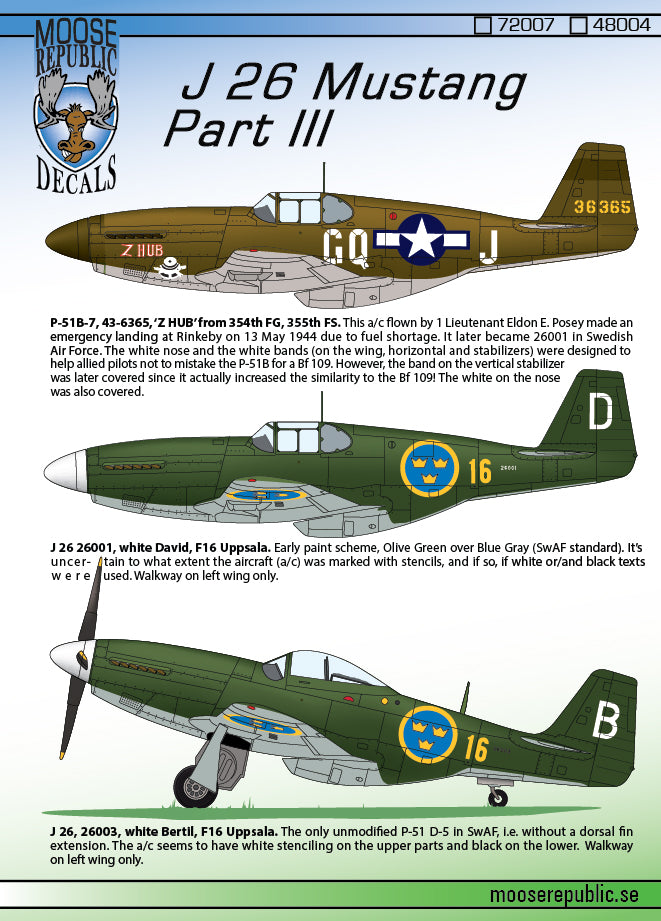 Moose Republic RBDS48004 1:48 P-51B/D Mustang Part 3 J 26/S 26