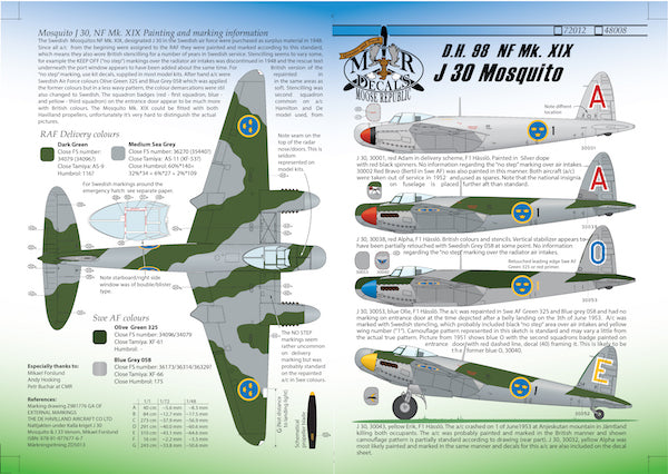 Moose Republic Decals RBDS48008 1:48 J 30/de Havilland Mosquito NF.30 Mk.XIX