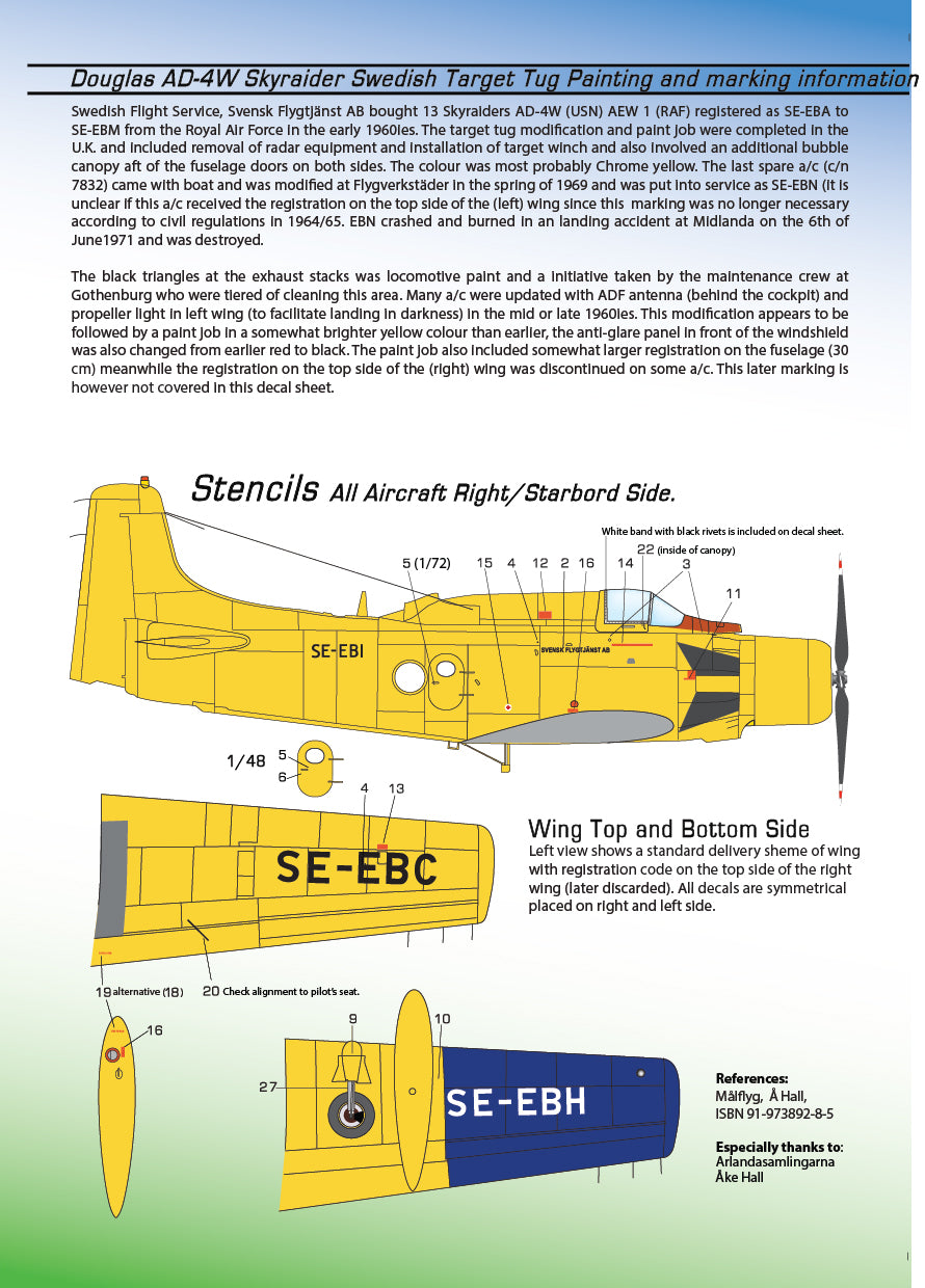 Moose Republic Decals RBDS48009 1:48 Douglas AD-4W Skyraider Swedish Target Tug
