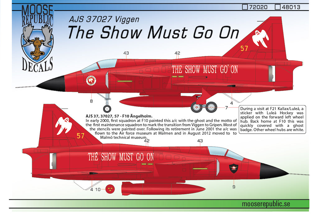 Moose Republic Decals RBDS48013 1:48 Saab AJ-37 'Viggen' 'The Show Must Go On'