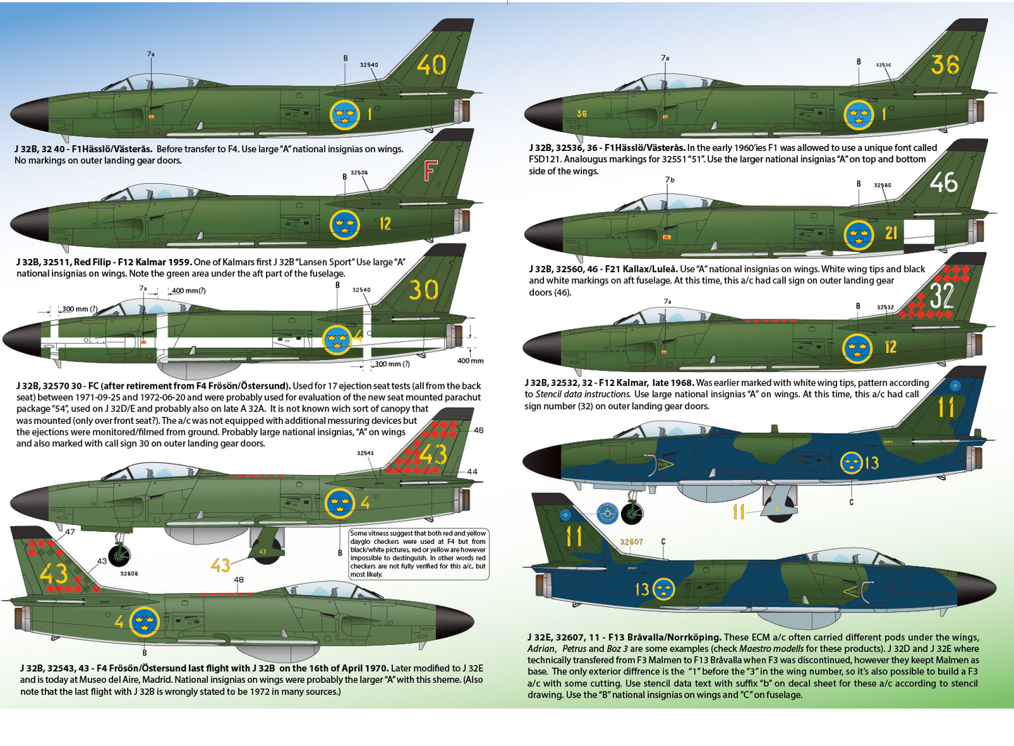 Moose Republic Decals RBDS48016 1:48 Saab J-32B/E 'Lansen' Interceptor & ECM