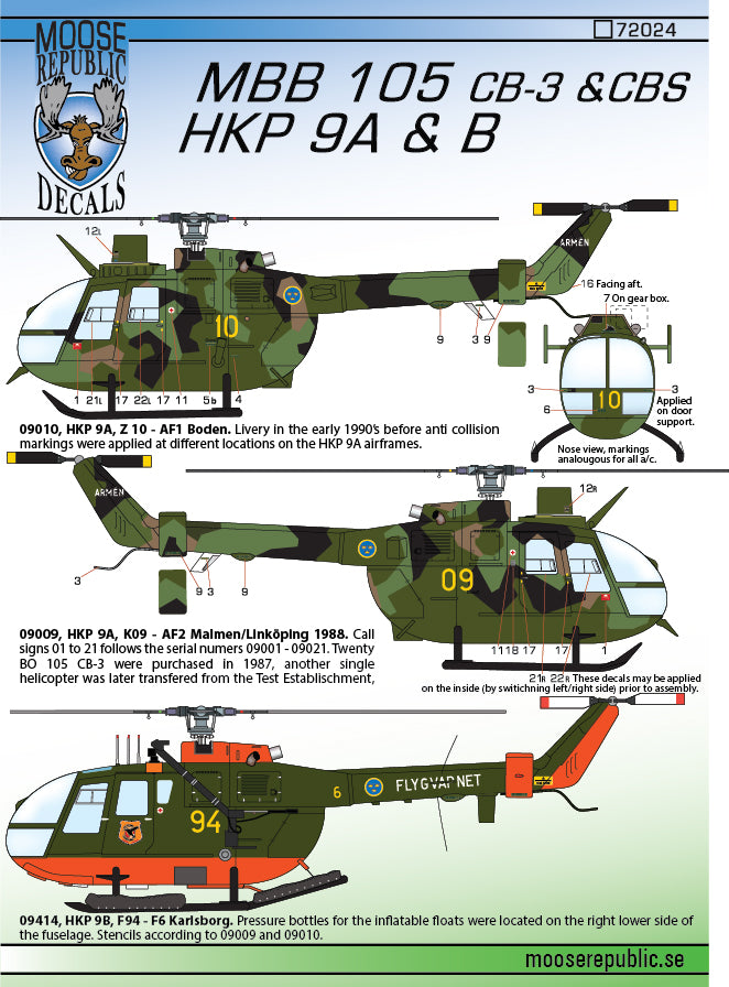 Moose Republic Decals RBDS48018 1:48 MBB 105 CB-3 & CBS HKP 9A & B