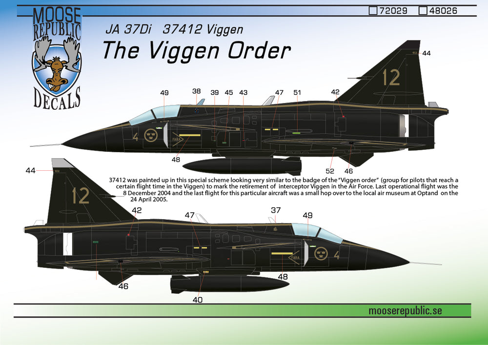 Moose Republic Decals RBDS48026 1:48 Saab JA-37Di 37412 The Viggen Order