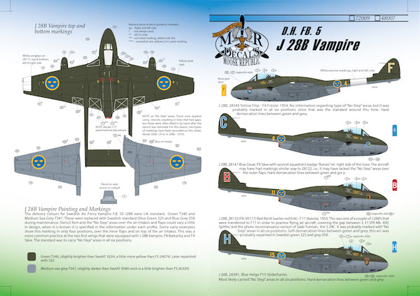 Moose Republic Decals RBDS72009 1:72 J 28B/de Havilland Vampire FB.5