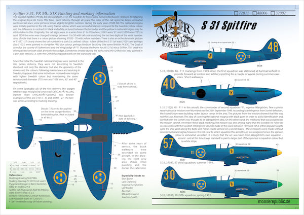 Moose Republic Decals RBDS72011 1:72 S 31 Supermarine Spitfire Mk.XIX