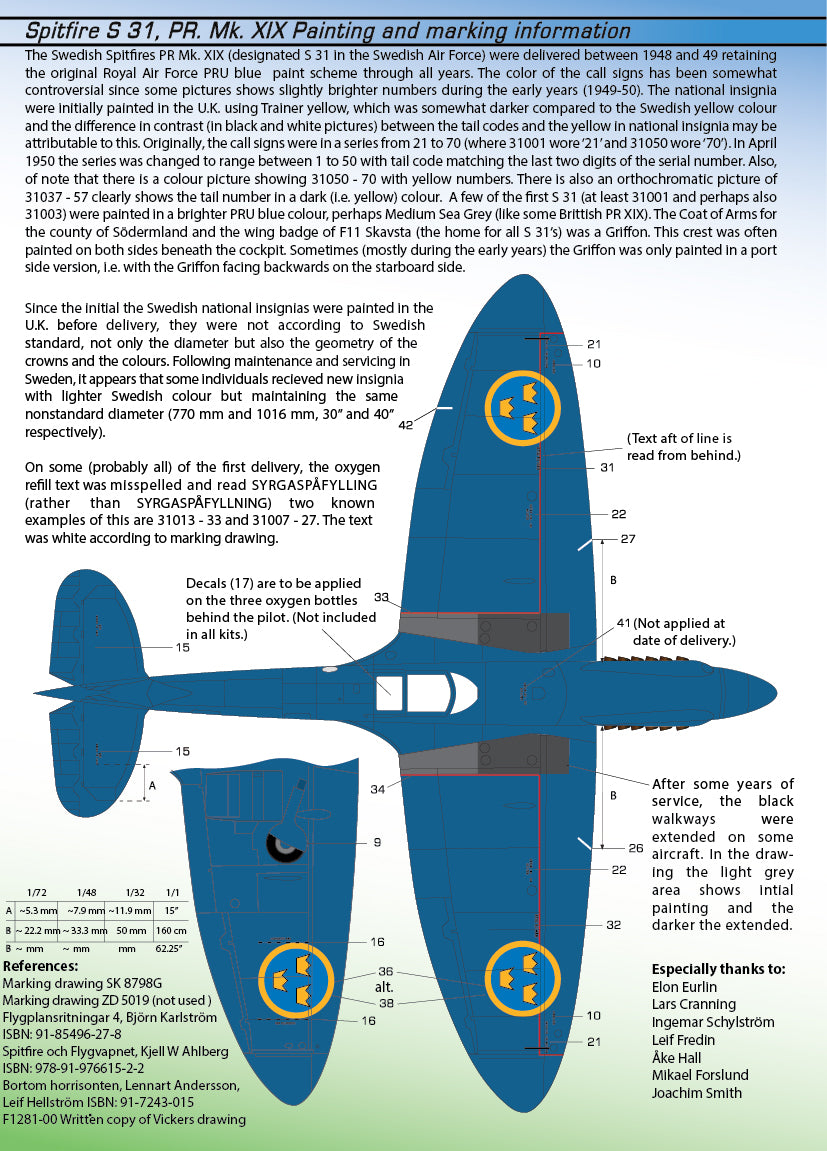 Moose Republic Decals RBDS72011 1:72 S 31 Supermarine Spitfire Mk.XIX