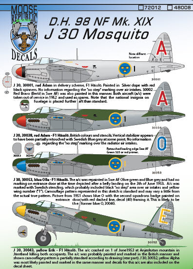 Moose Republic Decals RBDS72012 1:72 J 30 de Havilland Mosquito NF Mk.XIX