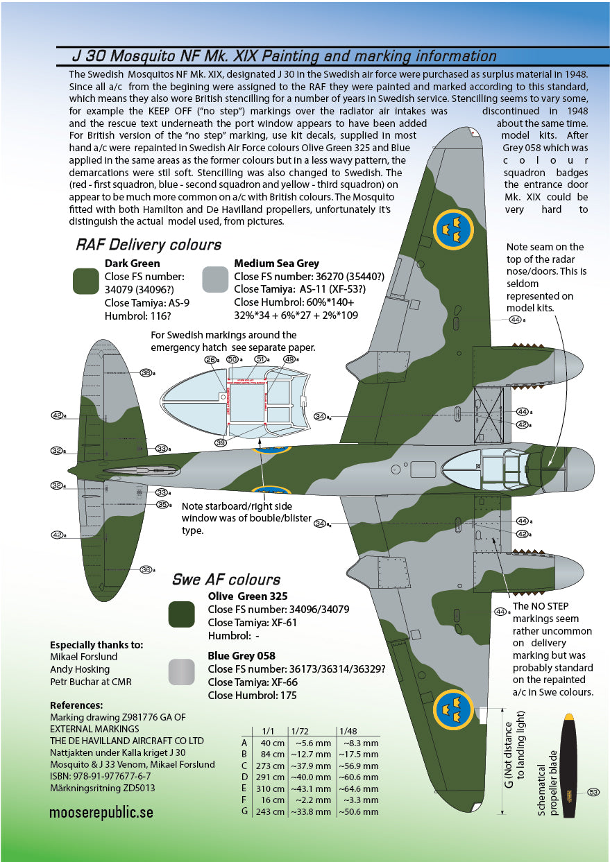 Moose Republic Decals RBDS72012 1:72 J 30 de Havilland Mosquito NF Mk.XIX