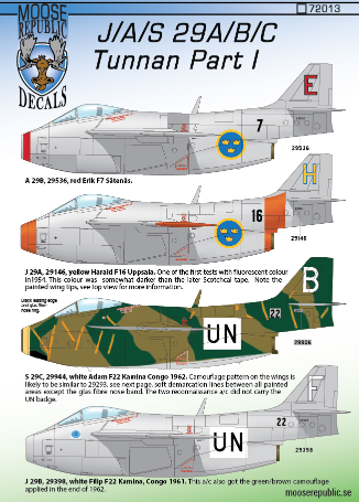 Moose Republic Decals RBDS72013 1:72 Saab S-29C/J-29A/J-29B Tunnan part 1
