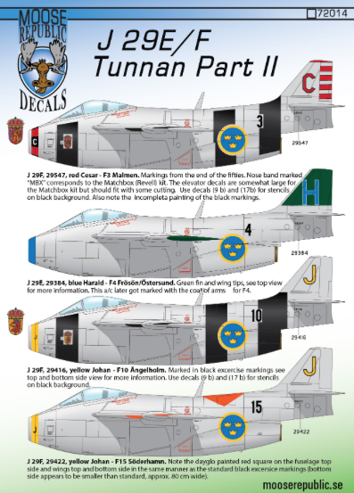 Moose Republic Decals RBDS72014 1:72 Saab J-29E/J-29F Tunnan part 2