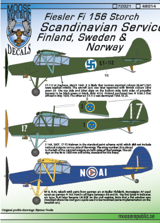 Moose Republic RBDS72021 1:72 Fi-156C Storch Finland/Sweden/Norway