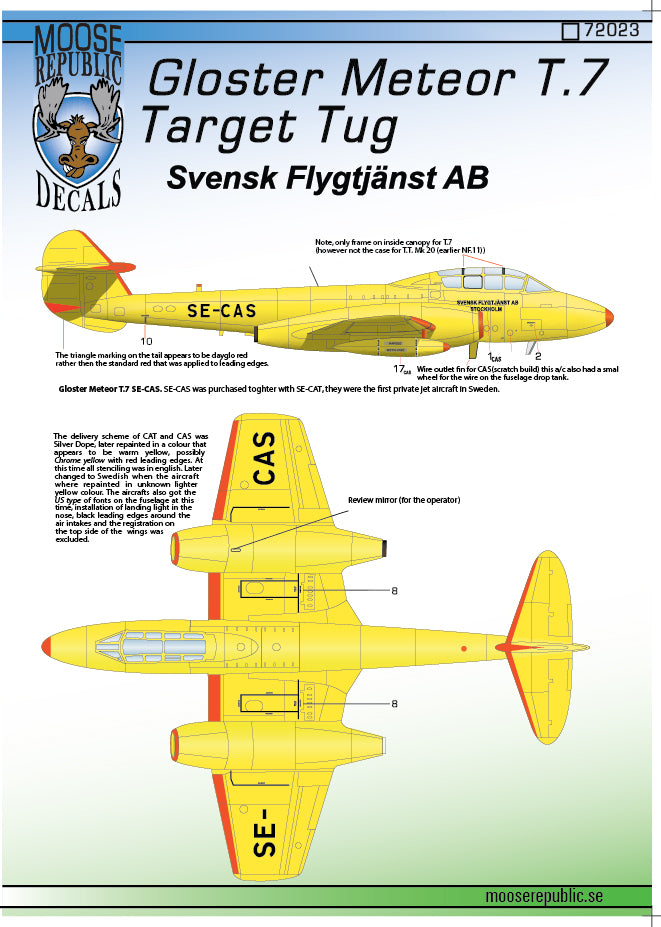 Moose Republic Decals RBDS72023 1:72 Gloster Meteor T.7 target tug