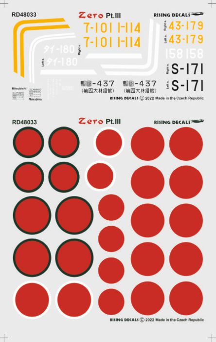 Rising Decals RD48033 1:48 Mitsubishi A6M2/3 Zero fighters