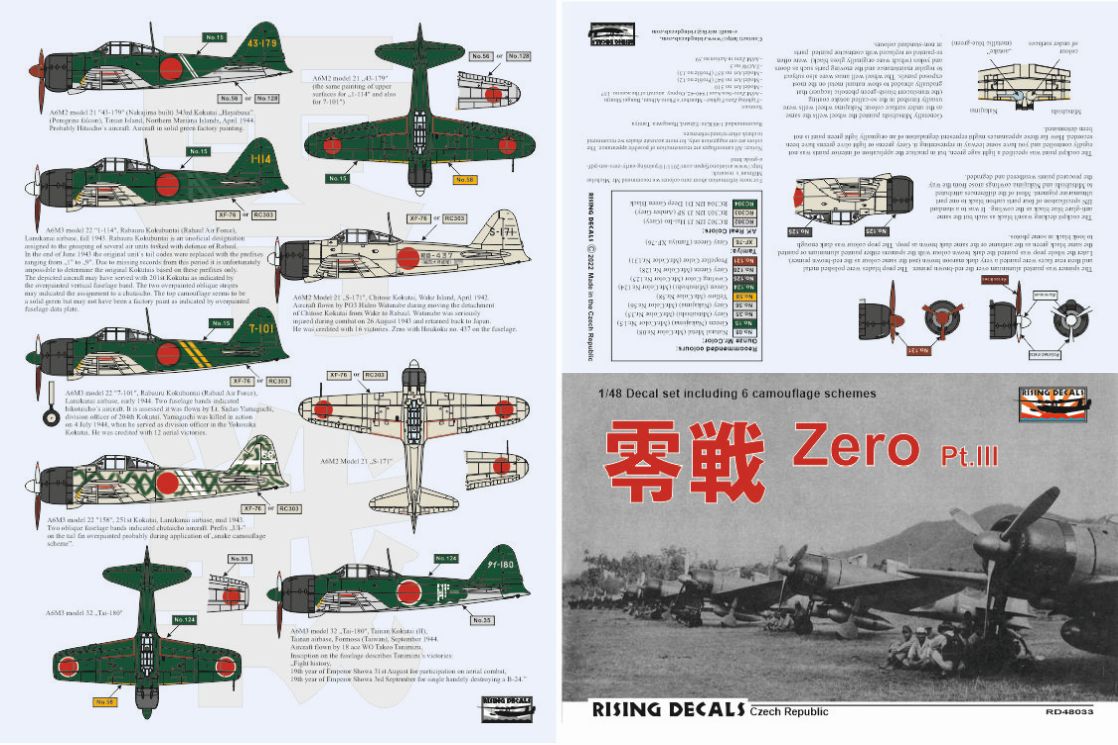 Rising Decals RD48033 1:48 Mitsubishi A6M2/3 Zero fighters