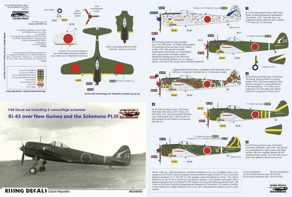 Rising Decals RD48040 1:48 Nakajima Ki-43 New Guinea Part III