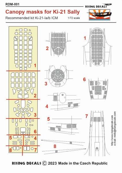 Rising Decals RDM-001 1:72 Mitsubishi Ki-21-Ia Canopy Frame Paint Mask