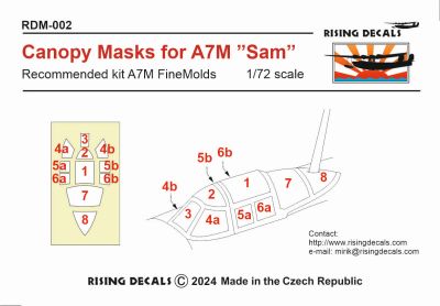 Rising Decals RDM-002 1:72 Mitsubishi A7M Sam Canopy Frame Paint Mask