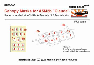 Rising Decals RDM-003 1:72 Mitsubishi A5M2b Claude Canopy Frame Paint Mask