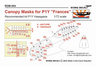 Rising Decals RDM-004 1:72 P1Y 'Frances' canopy frame paint mask