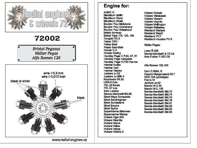 Radial Engines & Wheels REW72002 1:72 Bristol Pegasus radial engine As used on..