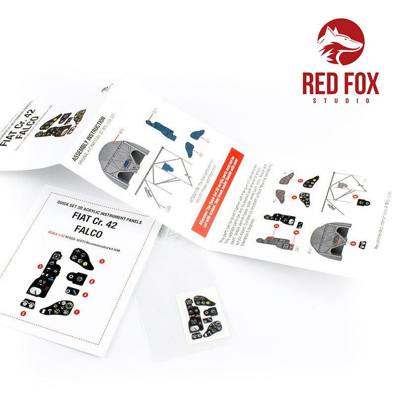Red Fox Studio RFS-32073 1:32 Fiat CR.42 Falco Quick Set 3D Acrylic Instr. Panel