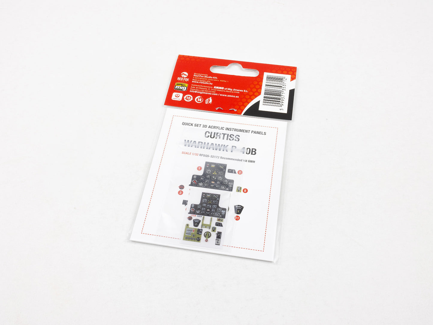 Red Fox Studio RFS-32172 1:32 Curtiss P-40B Warhawk 3D Acrylic Instrument Panel