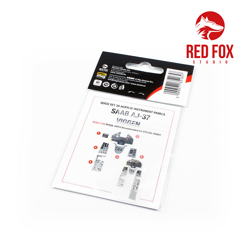 Red Fox Studio RFS-48016 1:48 Saab AJ-37 Viggen Quick Set 3D Instr. Panel
