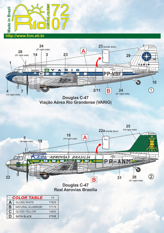 FCM RIO72007 1:72 Civil Douglas C-47 VARIG & REAL Aerovias Brasilia