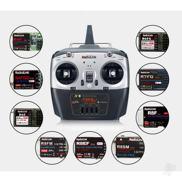 RadioLink T8FB-BT 2.4GHz 8-Channel Transmitter with Bluetooth and 2x R8EF Receivers (Mode 2) T081010