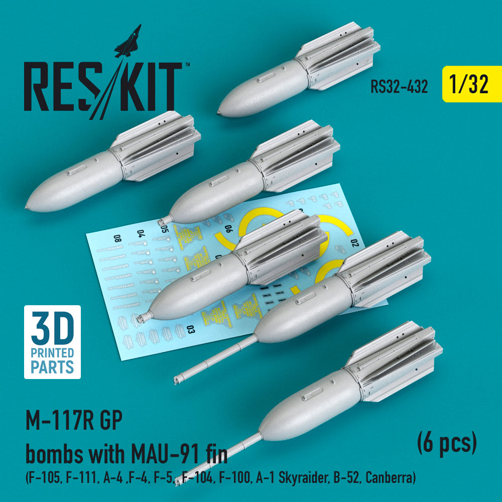 ResKit RS32-0432 1:32 M-117R GP bombs with MAU-91 fin