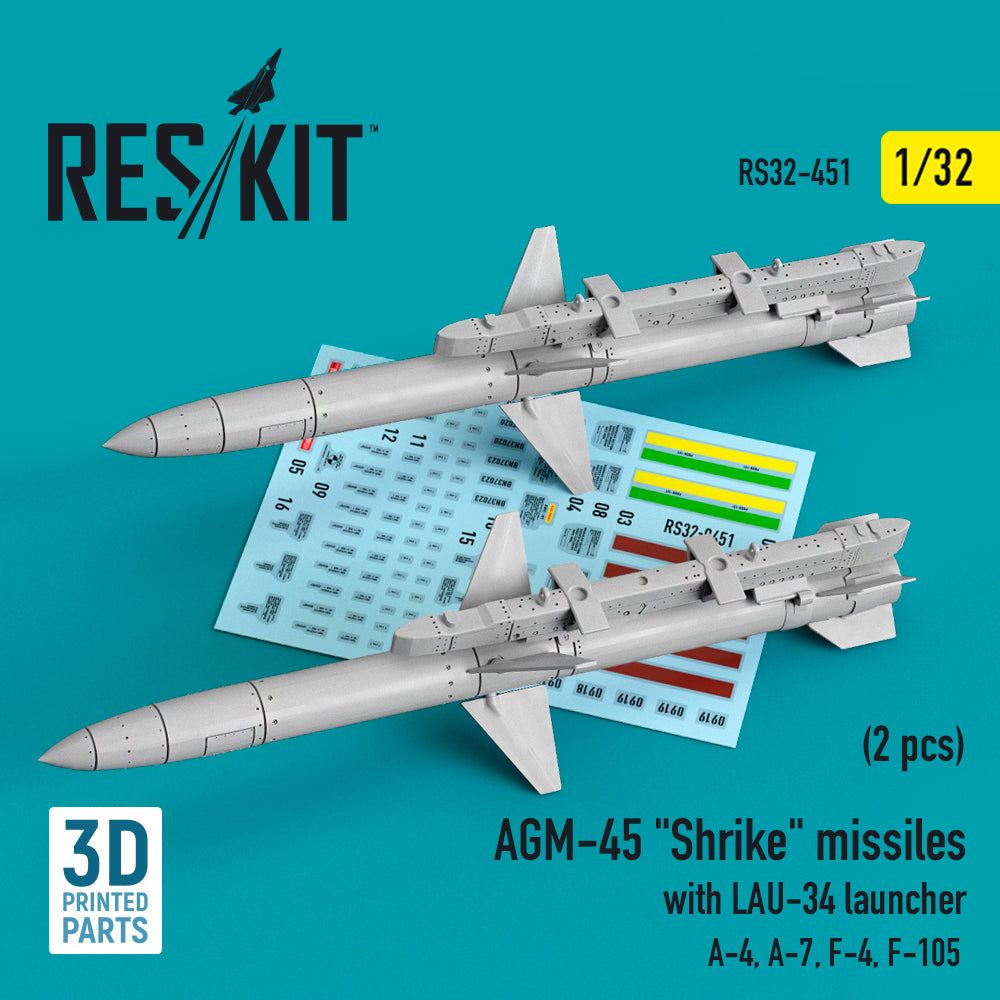 ResKit RS32-0451 1:32 AGM-45 Shrike missiles with LAU-34 launcher