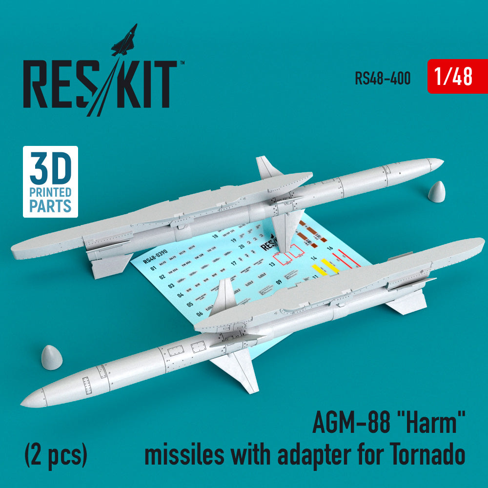 ResKit RS48-0400 1:48 AGM-88 Harm missiles with adapter for Panavia Tornado