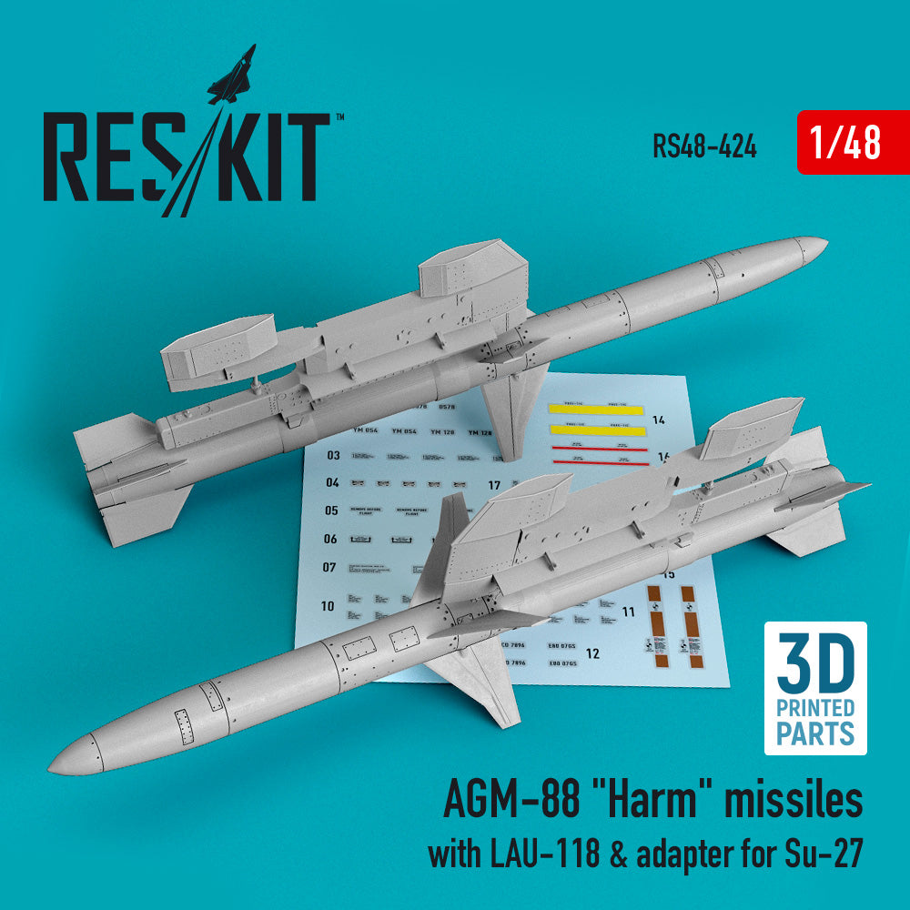 ResKit RS48-0424 1:48 AGM-88 Harm missiles LAU-118 & adapter for Sukhoi Su-27