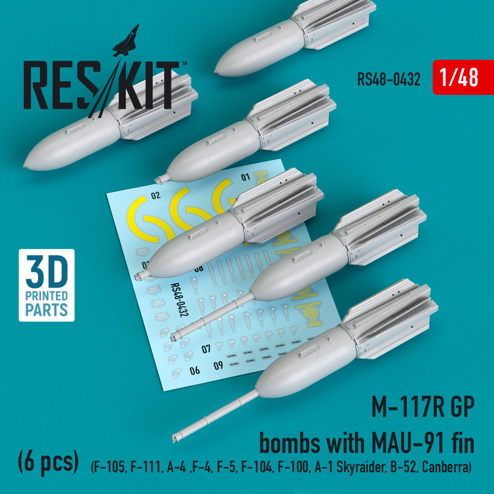 ResKit RS48-0432 1:48 M-117R GP bombs with MAU-91 fin