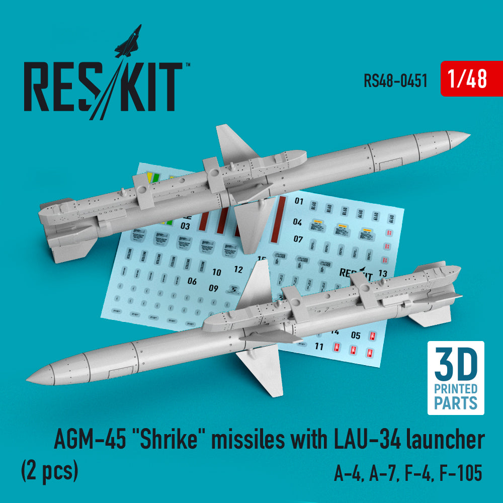 ResKit RS48-0451 1:48 AGM-45 Shrike missiles with LAU-34 launcher