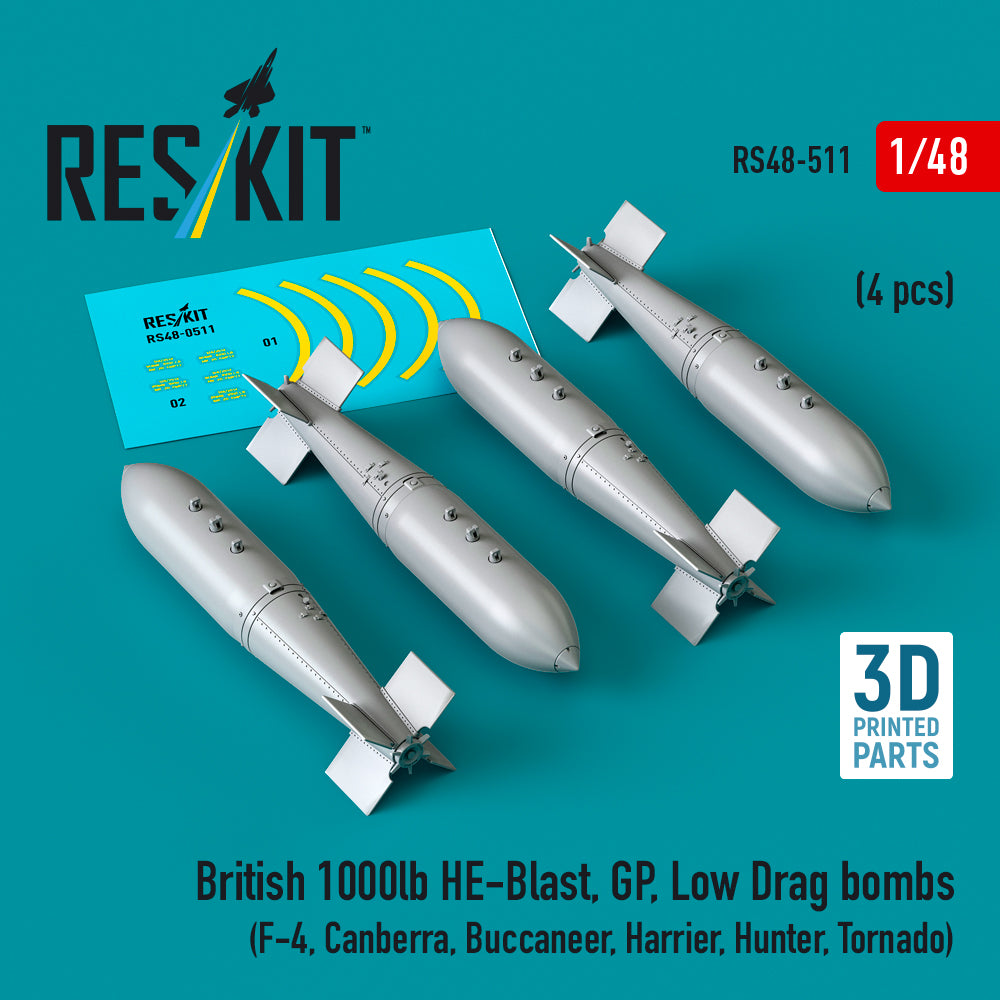 ResKit RS48-0511 1:48 British 1000lb HE-Blast, GP, Low Drag bombs
