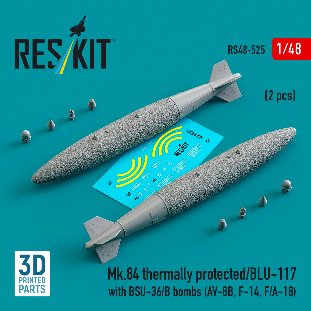 ResKit RS48-0525 1:48 Mk.84 thermally protected/BLU-117 with BSU-36/B bombs