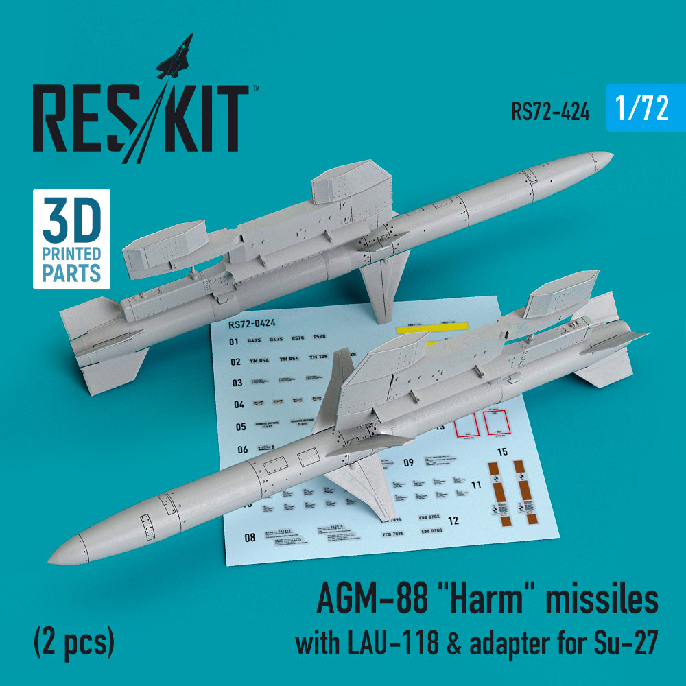 ResKit RS72-0424 1:72 AGM-88 Harm missiles LAU-118 & adapter for Sukhoi Su-27