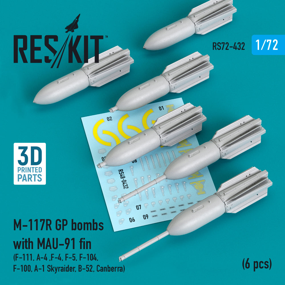 ResKit RS72-0432 1:72 M-117R GP bombs with MAU-91 fin